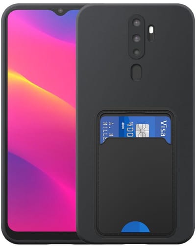 Geschikt voor Oppo A5 (2020) / A9 (2020) Telefoonhoesje met TPU Pasjeshouder - Flexible Back Cover Case Siliconen TPU with Cardslot - Zwart - Smartphonica geschikt voor OPPO A5 (2020);OPPO A9 (2020)