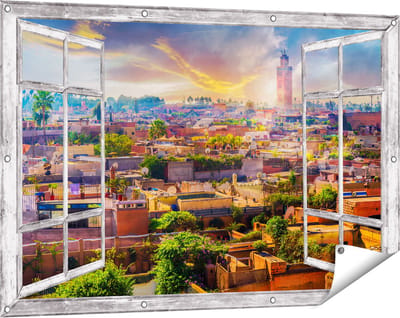 Gards Tuinposter Doorkijk Medina van Marrakesh in Marokko - 120x80 cm - Tuindoek - Tuindecoratie - Wanddecoratie buiten - Tuinschilderij