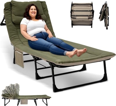 Inklapbaar Campingbed met Verstelbare Rugleuning - 68 x 190 x 30 cm - 150 kg Belastbaar - voor Binnen en Buiten