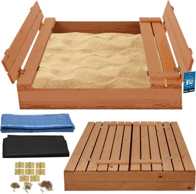 Houten Zandbak - Buitenspeelgoed Kinderen - Uren Speelplezier - Inclusief Deksel Bankjes - 100x100 cm - Bruin