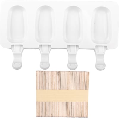 4 ?Moule à Glace en Silicone Alimentaire à Grille Moule à Bâtonnets de Glace Outil de Fabrication avec Bâtonnets pour Bricolage Ménager white