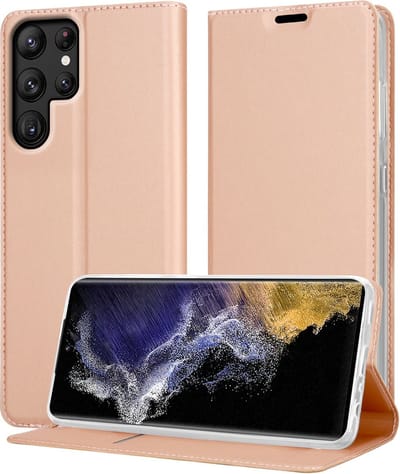 Cadorabo Hoesje geschikt voor Samsung Galaxy S22 ULTRA in CLASSY ROSE GOUD - Beschermhoes met magnetische sluiting, standfunctie en kaartvakje Book Case Cover Etui