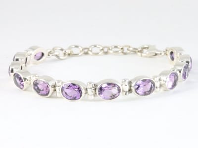 Zware hoogglans zilveren armband met amethist