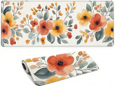 Bureauonderlegger - XXL Muismat - Productief Werken - Vloeistofafstotend Oppervlak - 120x60cm - Beige Bloemen