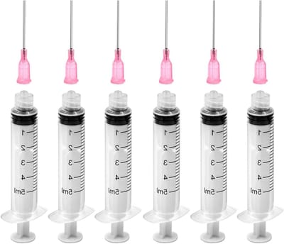 12 Stuks 5ML Spuit met Stompe Naald, Herbruikbare Plastic Doseringspuit voor Laboratorium, Huisdieren en DIY Projecten, Ideaal voor Lijm en Vloeistoffen