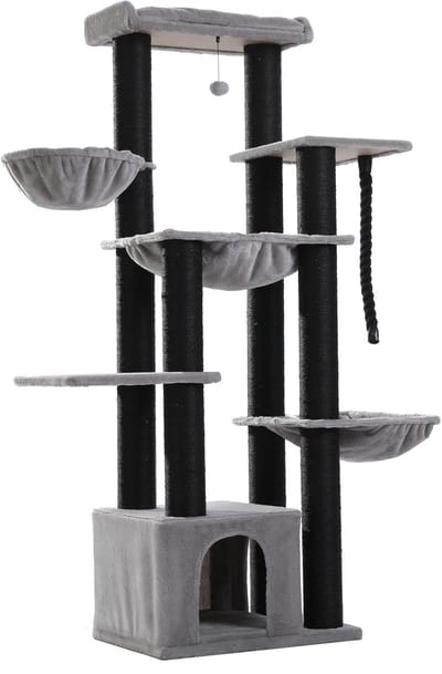 Kattenu KittyKingdom - Stevige krabpaal voor grote katten - Extra Dikke Palen - Grote krabpaal voor zware katten - Zwart
