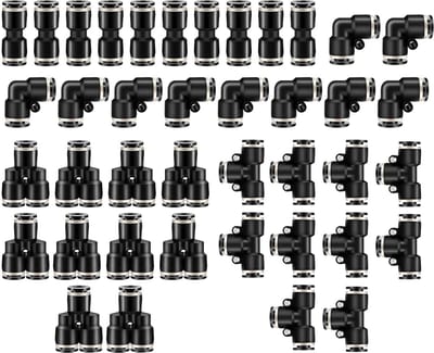 Dailygoods- Fittingen 40 Stuks - Pneumatische Armaturen - T-vorm/Elleboog/Y-tak/Recht - Eenvoudige Installatie - Goede Afdichting - Sterk Kunststof Materiaal - Pneumatische Verbindingen