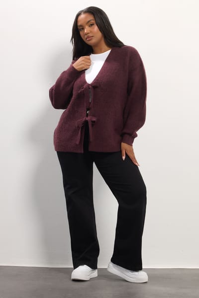 Yours Wijnrode Cardigan Met Strik Aan De Voorkant Size 46-48