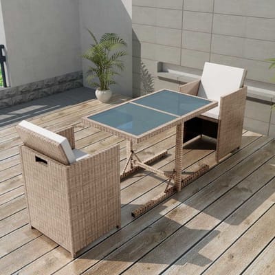 vidaXL - 3-delige - Bistroset - met - kussens - poly - rattan - beige