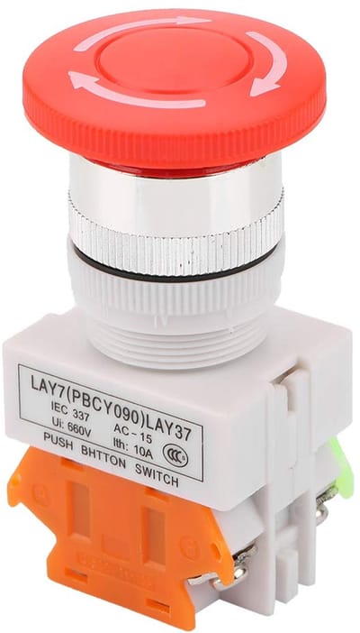 Noodstop Drukschakelaar - Paddenstoel Schakelaar - Circuit Controle - Zelfremmend - 22 mm Montagegat - Rood