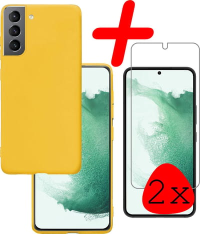Hoesje Met 2x Screenprotector - Geschikt voor Samsung Galaxy S22 - Sterk & Shockproof - Back Cover - Siliconen Case - Telefoon Hoes - Geel