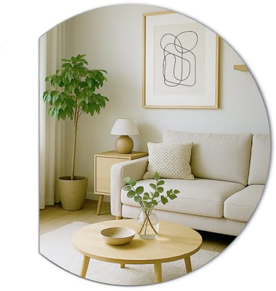 Luxe ronde spiegel met afgeschuinde rand voor woonkamer, slaapkamer of kleedkamer, 70 cm, elegant en modern.