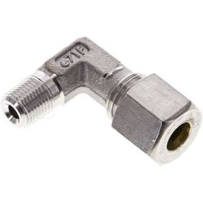 1/8'' NPT Buitendraad x 8L RVS L-Knelfitting 90 graden 315 Bar DIN 2353 - FL2E-MO-ST-018N-08-L