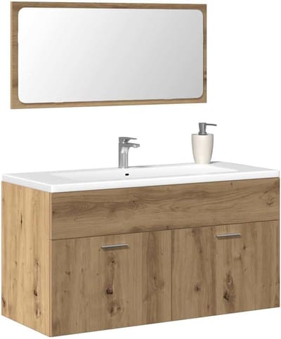 Badkamerkast met spiegel - Wandmeubel opberger - Badkamer organiseren - Vochtbestendig houtmateriaal - 90 x 38.5 x 46 cm - Bruin