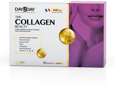 DAY2DAY - The Collagen Beauty - Collageen - Beauty Shot Collageen 5.500 mg (vloeibaar in tubes) - Suiker & Glutenvrij - Mangosmaak