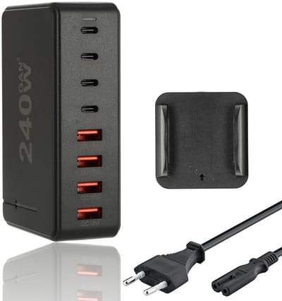USB-C Snellader 240W Zwart – 8-Poorts GaN III Oplader (PD100W + 3x PD30W + 4x QC18W) – Snelle USB Lader voor Laptop, Smartphone en Tablet