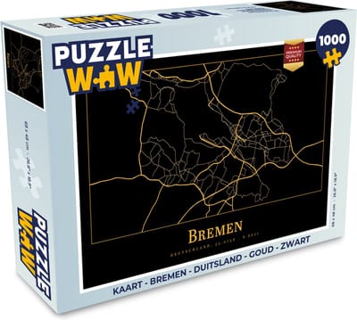 Puzzel Kaart - Bremen - Duitsland - Goud - Zwart - Legpuzzel - Puzzel 1000 stukjes volwassenen