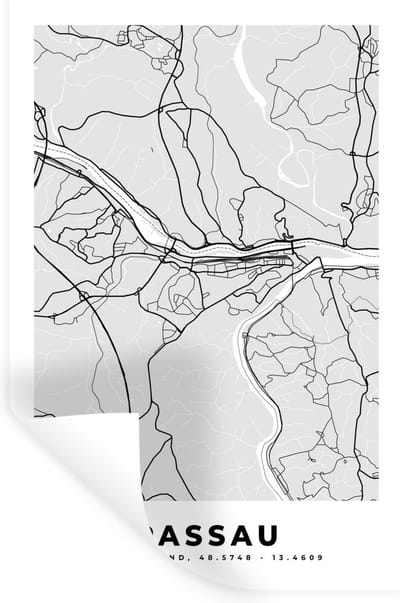 Muurstickers - Sticker Folie - Passau - Stadskaart - Plattegrond - Duitsland - Kaart - 20x30 cm - Plakfolie - Muurstickers Kinderkamer - Zelfklevend Behang - Zelfklevend behangpapier - Stickerfolie