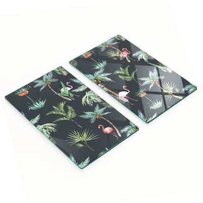 Glazen serveerplanken voor in de keuken met retro flamingo-afbeeldingen, 2x30x52 cm
