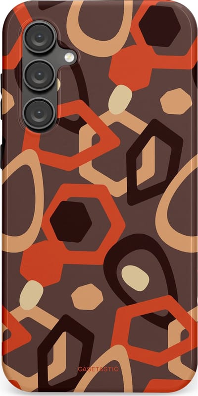 Casetastic hoesje geschikt voor Samsung Galaxy S23 FE - Dubbellaagse bescherming - Abstracte Retro Vormen - Fashion Case - Donkergrijs Terracotta Taupe