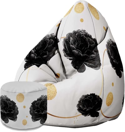DreamRoots Velvet Zitzak voor Volwassenen – Luxe Beanbag met Voetsteun en Afneembare Hoes – Inclusief Vulling – 80x80x120 cm - Roses and Circle