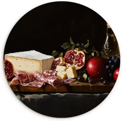 WallCircle® Wandcirkel 30x30 cm - Muurcirkel Stilleven - Vintage - Borrelplank - Muurdecoratie woonkamer - Wanddecoratie keuken - Kamer decoratie accessoires - Ronde schilderijen