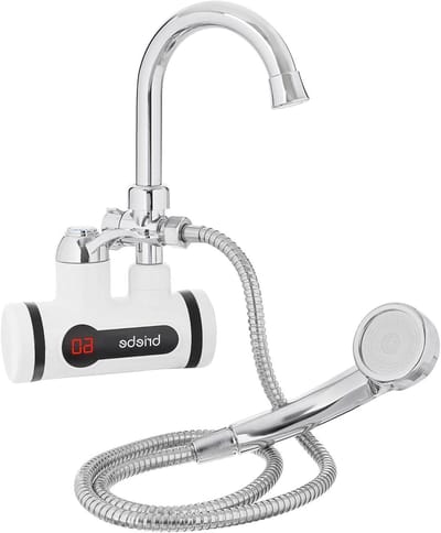 Doorstroomboiler Kraan - Directe Waterverwarmer - Direct Heet Water - Met Douche Uitloop - 3600 Watt - Roestvrijstaal/Wit