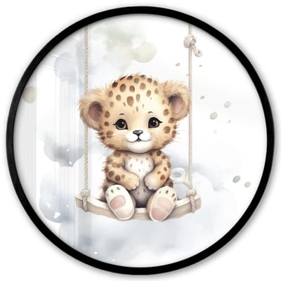 Poster in lijst Rond - Fotolijst 40x40 cm - Posters - Luipaard - Dier - Kinderen - Ronde posterlijst zwart - Decoratie - Wanddecoratie woonkamer - Muurdecoratie slaapkamer