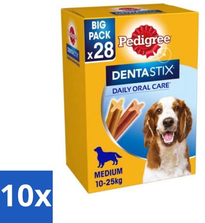 10 x Pedigree - Dentastix - Medium - Multipack - 28 Stix - 720 Gram - Hondensnacks - Tanden Reinigen - Tandplak Verminderen - Gezonde Mondhygiëne - Hondentandplak