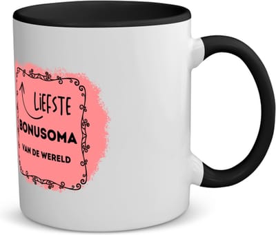 Akyol - liefste bonusoma van de wereld koffiemok - theemok - zwart - Oma - de liefste bonusoma - verjaardag - cadeautje voor oma - oma artikelen - kado - geschenk - 350 ML inhoud