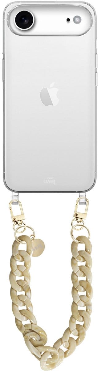 xoxo Wildhearts siliconen hoesje - Geschikt voor iPhone 17 Air - Cream Latte - Kort Koord - Telefoonhoesje - Hoesje met koord - telefoonkoord - Transparant hoesje - Kort beige koord