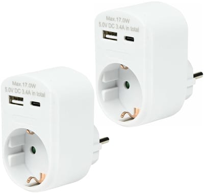 Benson Stopcontact met USB - 2x stuks - USB-A en USB-C - wit - 16A