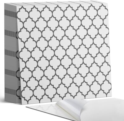 Coloray Plaktegels - Patroon met symmetrische vormen Zelfklevende Tegels - 20 cm x 20 cm - Zwart Plaktegels - 20 stuks - Vierkant PVC Tegels - Plaktegels Badkamer - Plaktegels Vloer - Vinyltegels Vloer Zelfklevend - Wandtegel Zelfklevend