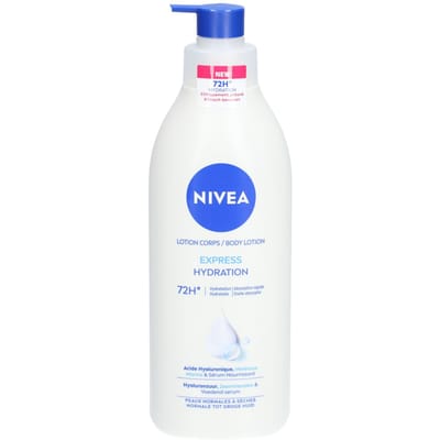 NIVEA Express Bodylotion met Pomp - Voor Normale tot Droge Huid - Hyaluronzuur en Voedend Serum - 72H Hydraterende Lotion - 400 ml