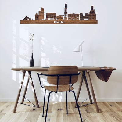 Skyline van Utrecht - Notenhout - 150cm - Wanddecoratie van hout