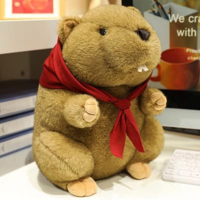 Marmot Knuffels Pluche Gevulde Dieren Schattige Rode Sjaal Marmot Slaapmaatje Poppen Cadeaus 18cm bruin