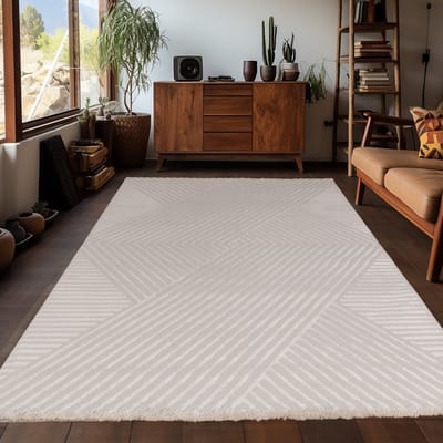 Binnenkleed met zigzagpatroon, beige kleur, voor de woonkamer, modern design, comfortabel, wasbaar. 120x170 cm