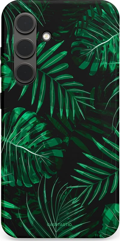 Casetastic hoesje geschikt voor Samsung Galaxy S24 - Dubbellaagse bescherming - Jungle blad - Fashion Case - Donkergroen Zwart