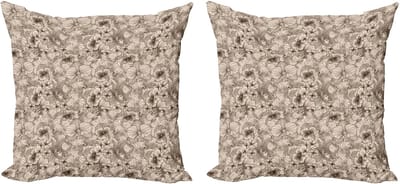 ABAKUHAUS Bloemenkussensloopset (2 stuks), Klassieke Retro Lentebloesem, 40 cm, Champagnebruin