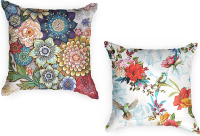 Kussenhoes 45x45 cm Set van 2 Buitenkussens Waterbestendig - Bloemen Natuur Kunst Vogels - Exclusief Kussenvulling - Sierkussens Buiten - Ulticool - Decoratie Lente – Buiten Tuinkussens voor Decoratie Loungeset Tuin Palletbank - Geel Blauw