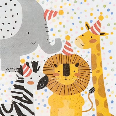 20x servetten - Feestservetten - Safari - Dieren - Olifant, leeuw, giraffe, zebra - Kinderfeest - Servetjes - Gebaks servetten - Party napkins- 33 x 33 cm - Jonyx