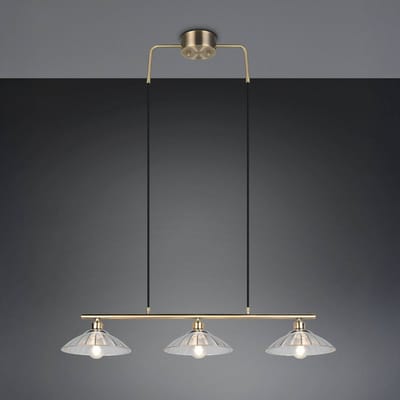 Reality Leuchten Hanglamp Eluna, helder/oud messing, 100 cm glas/metaal 3-lamps.