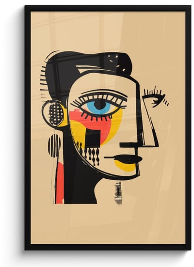 Poster in lijst - Fotolijst 60x90 cm - Posters - Geometrisch - Felle kleuren - Kubistische stijl - Posterlijst zwart - Decoratie - Wanddecoratie woonkamer - Muurdecoratie slaapkamer