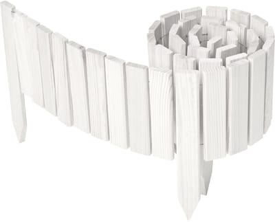 Garronda Rollborder - Flexibele houten - Gazonafscheiding - Palissade padenafscheiding - kan worden ingekort - Wit - Hoogte: 20 cm, hekje 200 cm - GD-BRU-RollborderF200