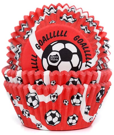 House of Marie Cupcake Vormpjes - Rood Voetbaldoel - pk/50 - Baking Cups voor Muffins en Cupcakes
