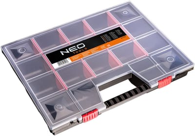 NEO - Organizer met Verstelbare Schotten - 49x39x6.5 cm - Transparante Deksel - Comfortabele Handgreep