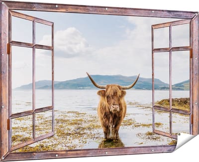 Gards Tuinposter Doorkijk Voetpad naar Strand en Zee - 180x120 cm - Tuindoek - Tuindecoratie - Wanddecoratie buiten - Tuinschilderij