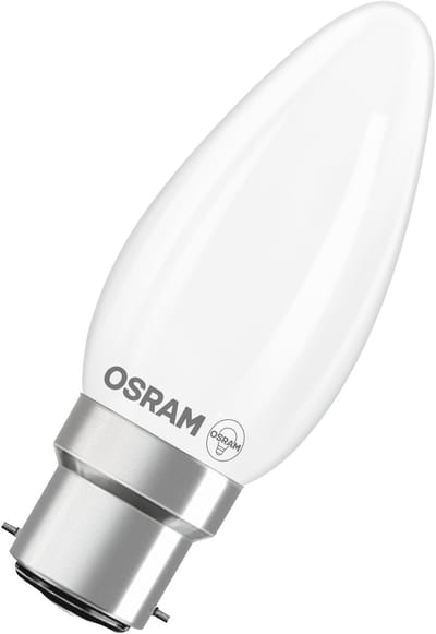 OSRAM LED-lamp Ster kaarsvorm B40 filament, 2700 K warm wit, 3,4 W, B22d, mat, 470 lm, 15.000 h, voor kroonluchters en decoratieve armaturen