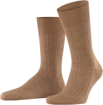 FALKE Bristol Pure effen geribd wol sokken heren bruin - maat 39-40