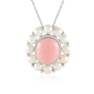 Cavill - Zilveren Halsketting - 925 Sterling Zilver Geplatineerd - Roze Opaal 5,634 ct - Zoetwaterparels - Elegant Verstelbaar Sieraad
